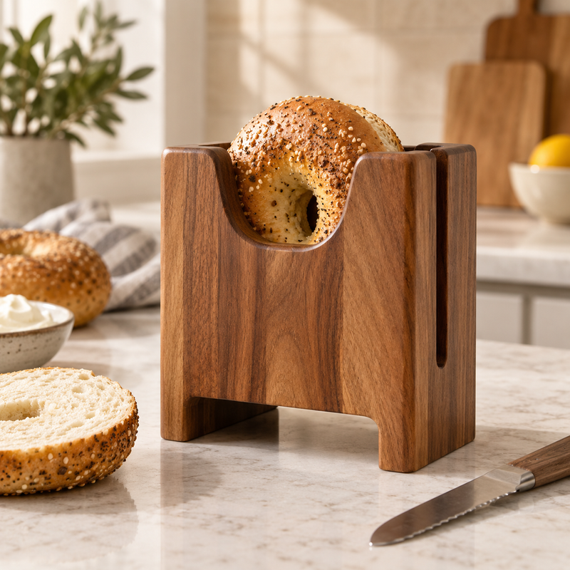 Anti-Slip Wood Bagel Cutter
