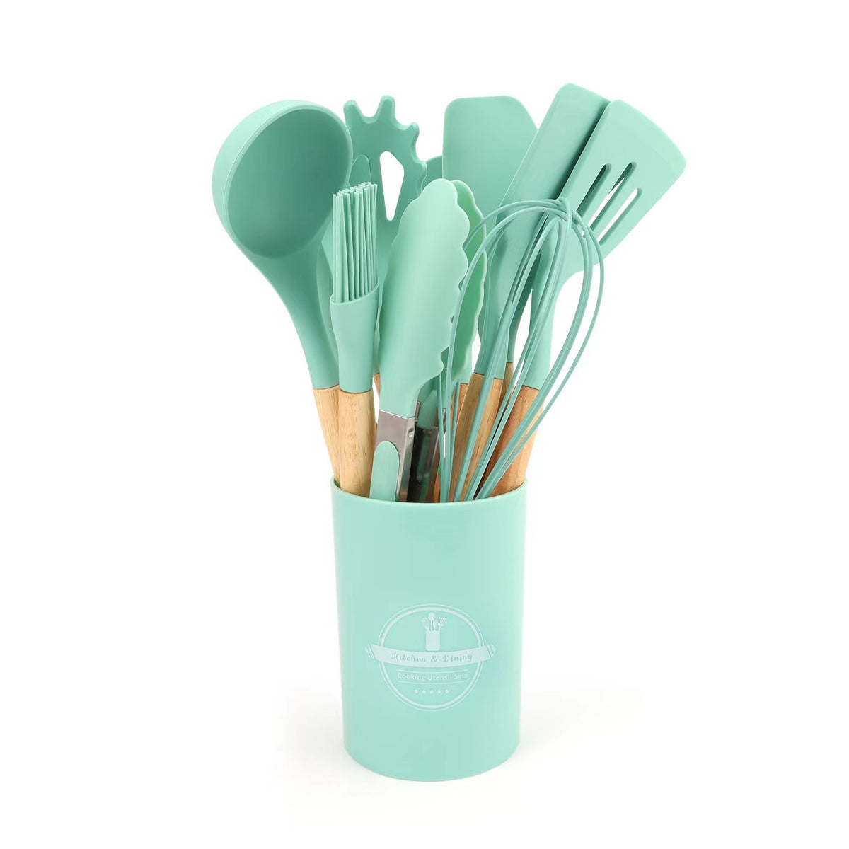12-Piece Wooden Handle Silicone Utensil Set